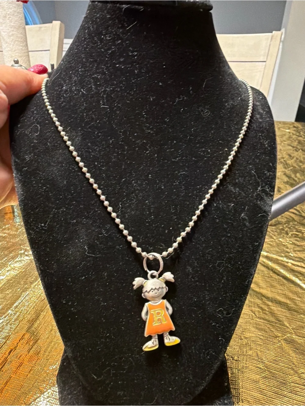 Kids Silver Ball Chain Necklace with Orange Girl Pendant